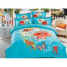 Mariposa y flores azul diseño 100% algodón sábanas conjunto de ropa de cama fabricantes en China